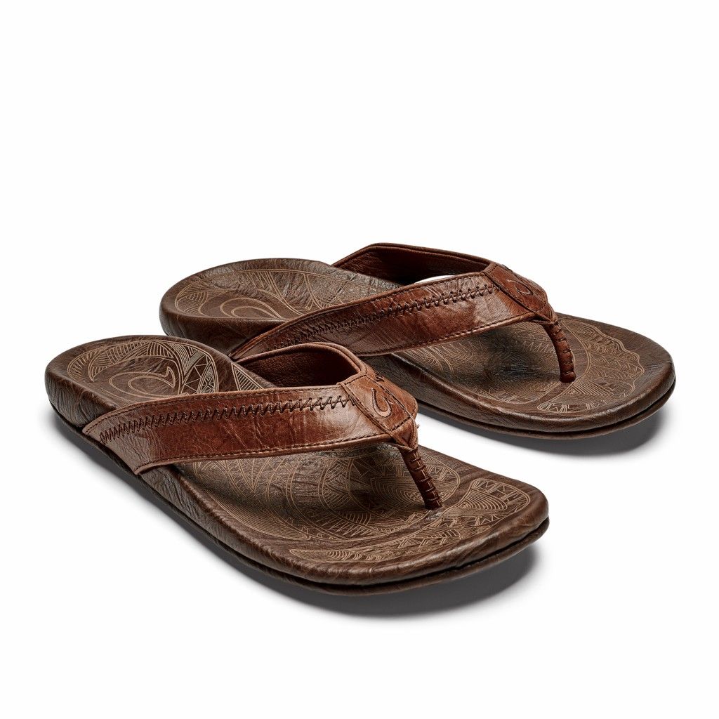 Olukai Men's Hiapo Flip Flop - Rum / Dark Wood US679-284